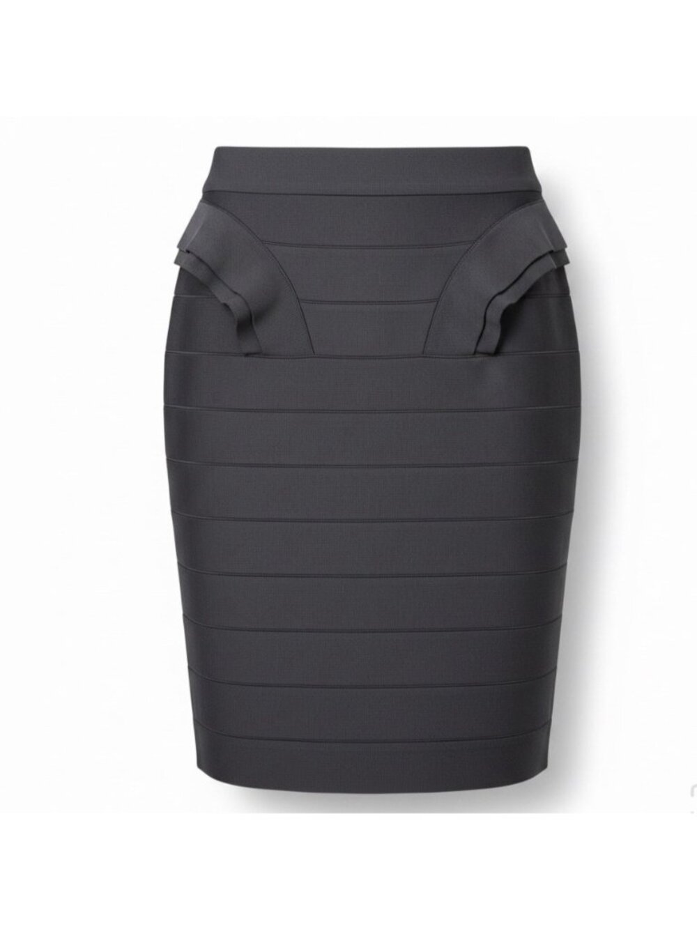 Gracia Womens Black Bandage Skirt Ruffle Detail Elastic Waist Size L